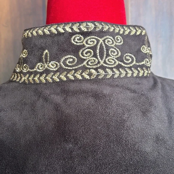 Vintage Chocolate Brown Microsuede Embroidered Jacket PM - Picture 4 of 11